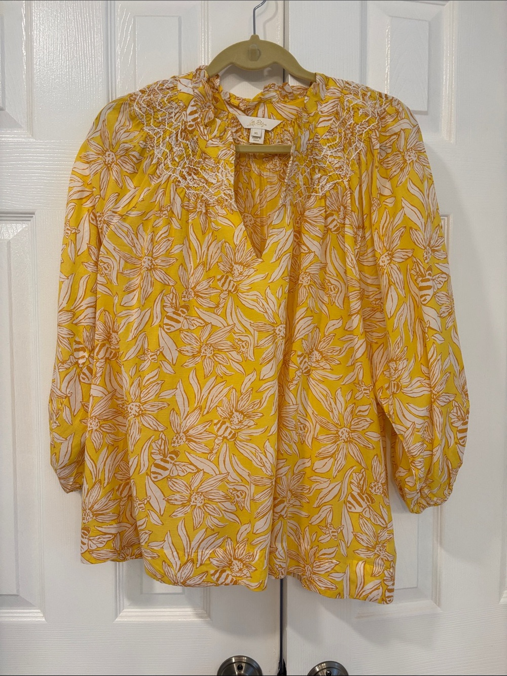 Lilly Pulitzer Yellow & White Floral Smocked Yoke Tunic